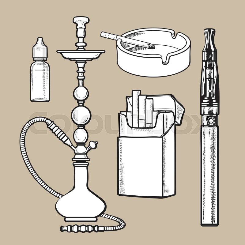 Hookah, pack, ashtray, electronic cigarette and tobacco e-li
