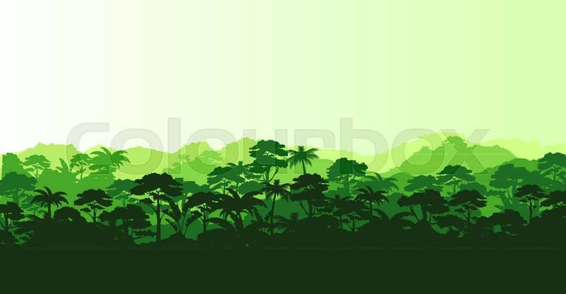 Jungle forest silhouette, rainforest background. Amazon fore