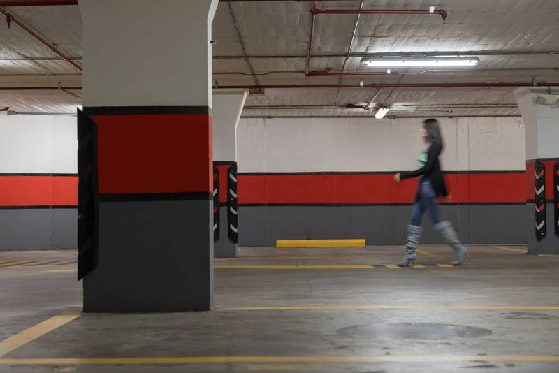 colorful underground parking without cars with artificial lighting