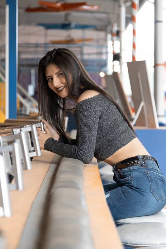 lifestyle of cheerful latin woman with long black hair,