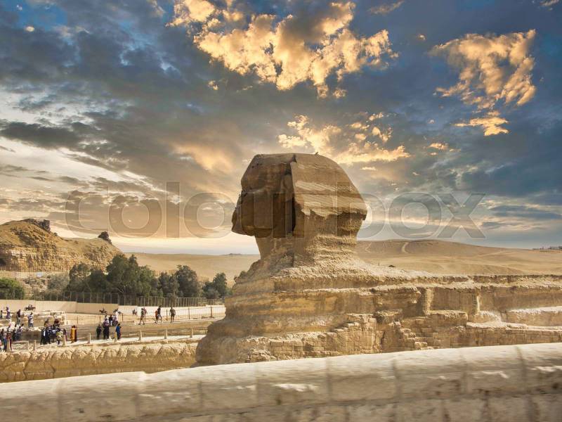 sphinx of egypt captured from a profile on a cloudy day