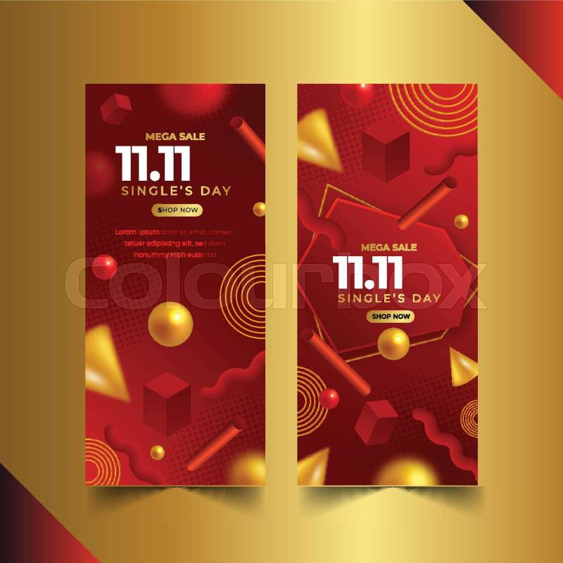 Realistic golden red single s day vertical banners set vecto | Colourbox