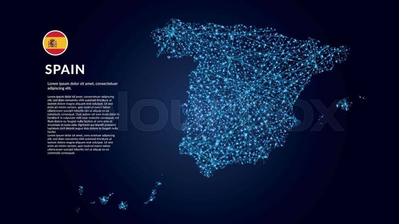 Map of Spain. Interconnected digital network map against a deep navy background