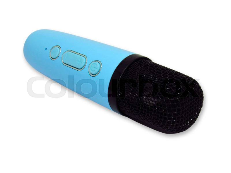 Blue Wireless Microphone isolated on white background.