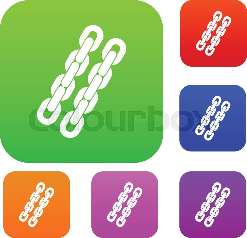 Chains set icon color in flat style isolated on white. Colle | Colourbox