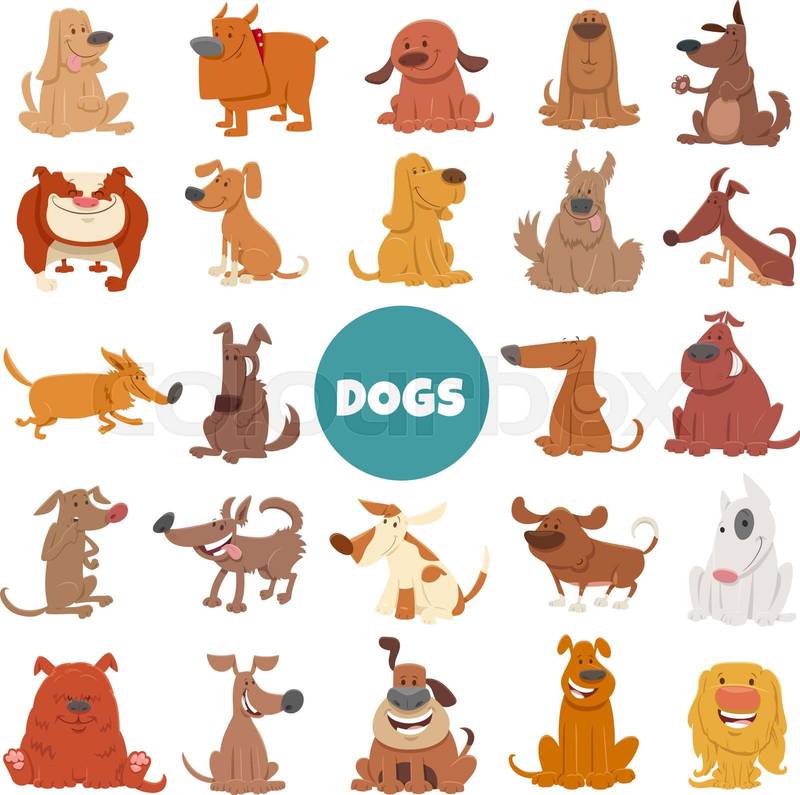 Cartoon illustration of cute dogs and puppies pet animal cha | Colourbox
