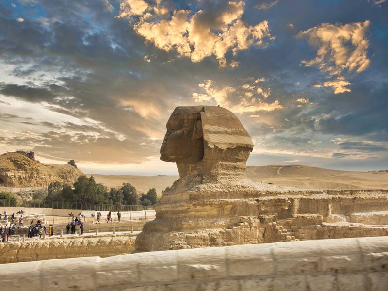 sphinx of egypt captured from a profile on a cloudy day