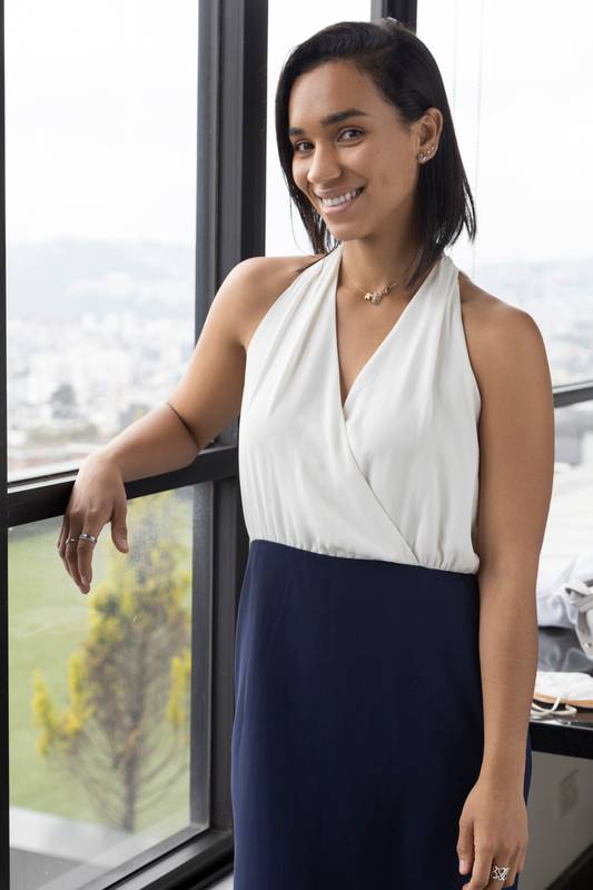 cheerful young latin woman , lifestyle in business